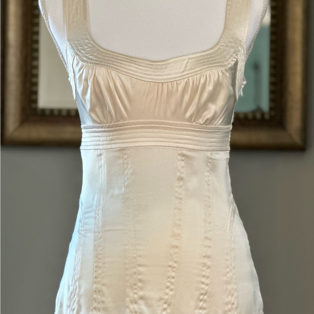 bebe silk corset style top, XS, side zip, button in back